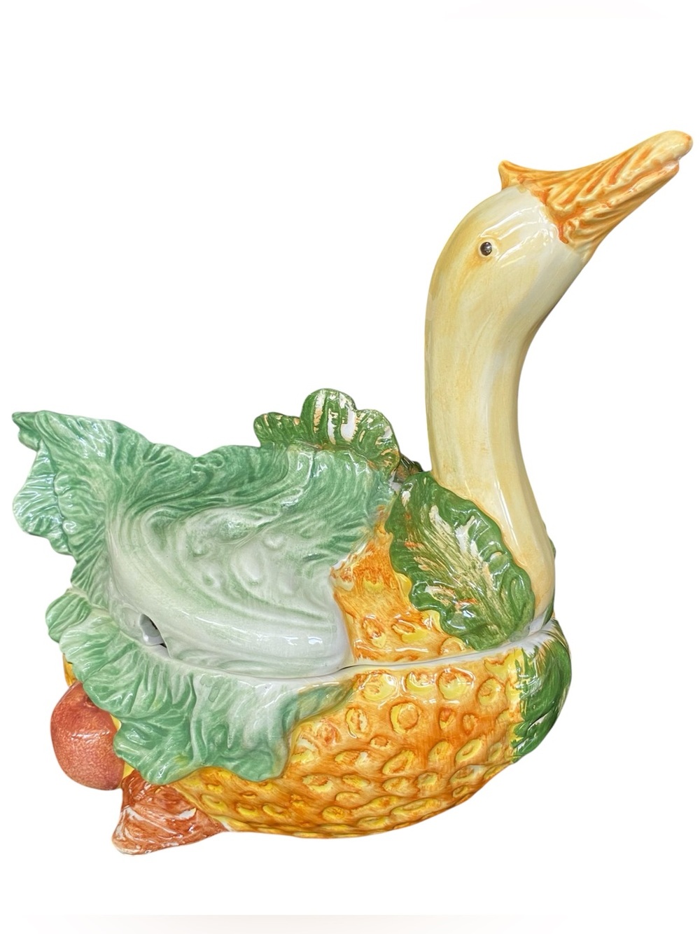Vintage Vietri Italy Goose Cabbage Tureen Majolica Botanical Kitsch
